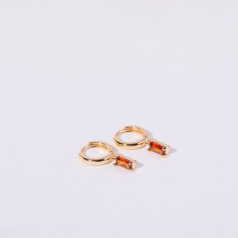 Birthstone Baguette Huggies: 18K Gold Plated