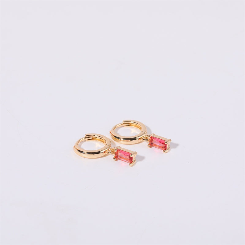 Birthstone Baguette Huggies: 18K Gold Plated