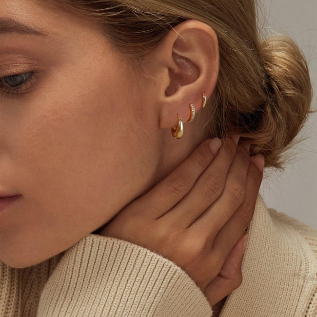 Trio Chic Set of 3 Huggie Earrings | Gold Plated Anti-Tarnish Hoop Earrings Set Hover Image