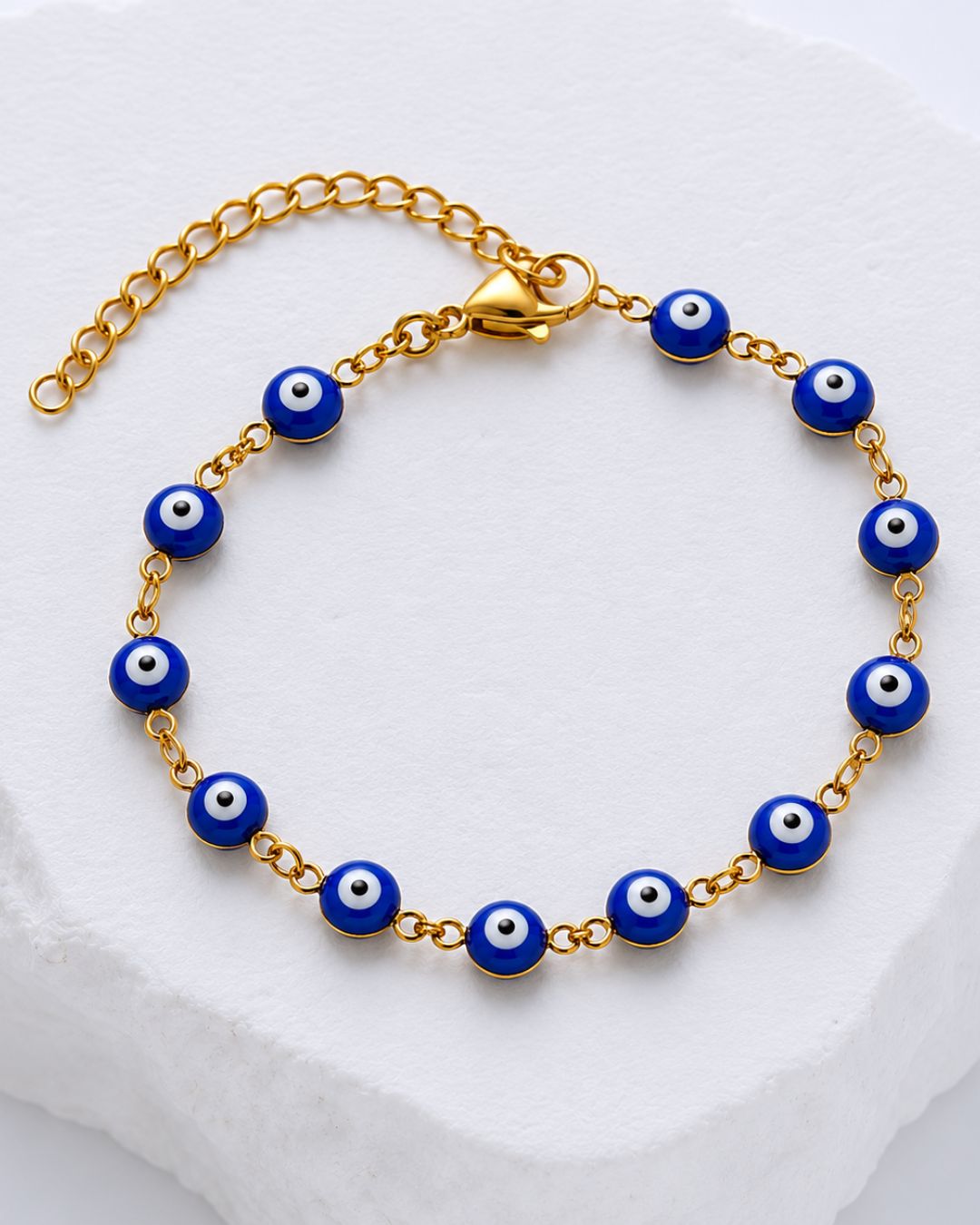 Blue Nazar Evil Eye Bracelet with 18K gold plated chain and protective evil eye charms