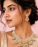 Traditional pearl choker necklace set featuring kundan-inspired detailing
