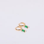Birthstone Baguette Huggies: 18K Gold Plated