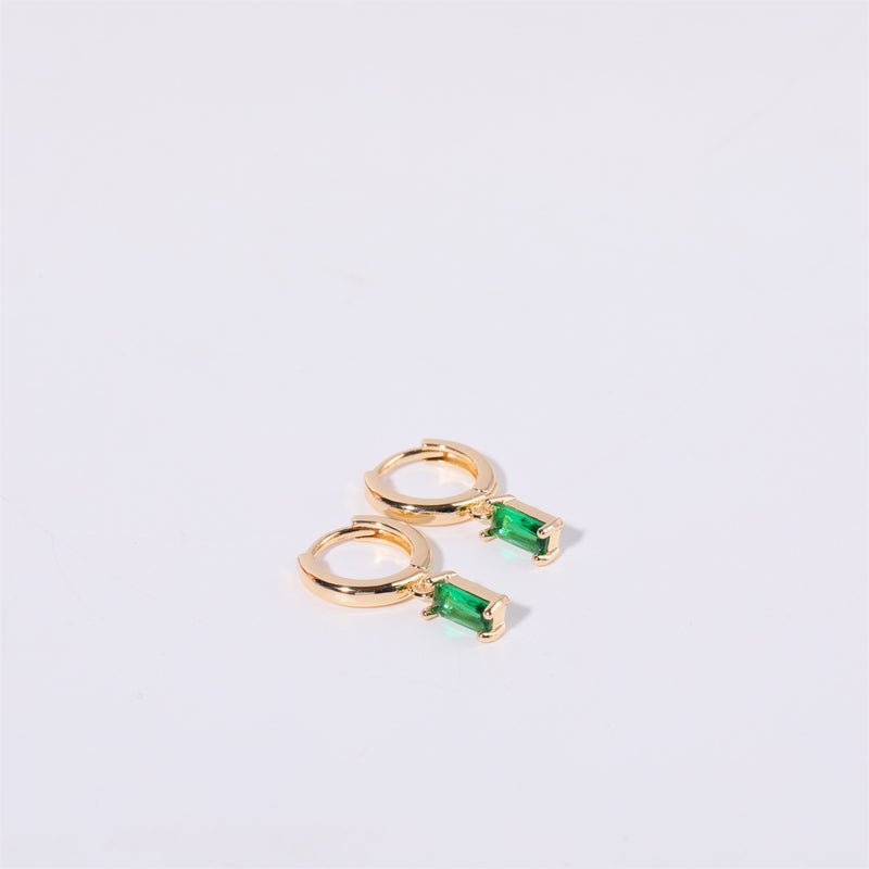 Birthstone Baguette Huggies: 18K Gold Plated