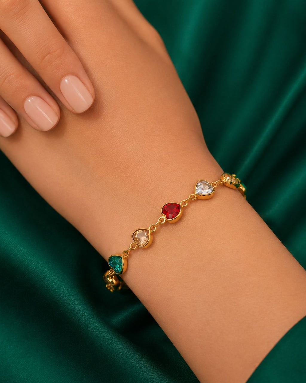 Multicolor heart charm bracelet styled for everyday fashion and vacation looks