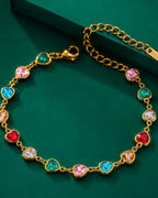 Candy Hearts Charm Bracelet with multicolor crystal heart charms and 18K gold plated chain