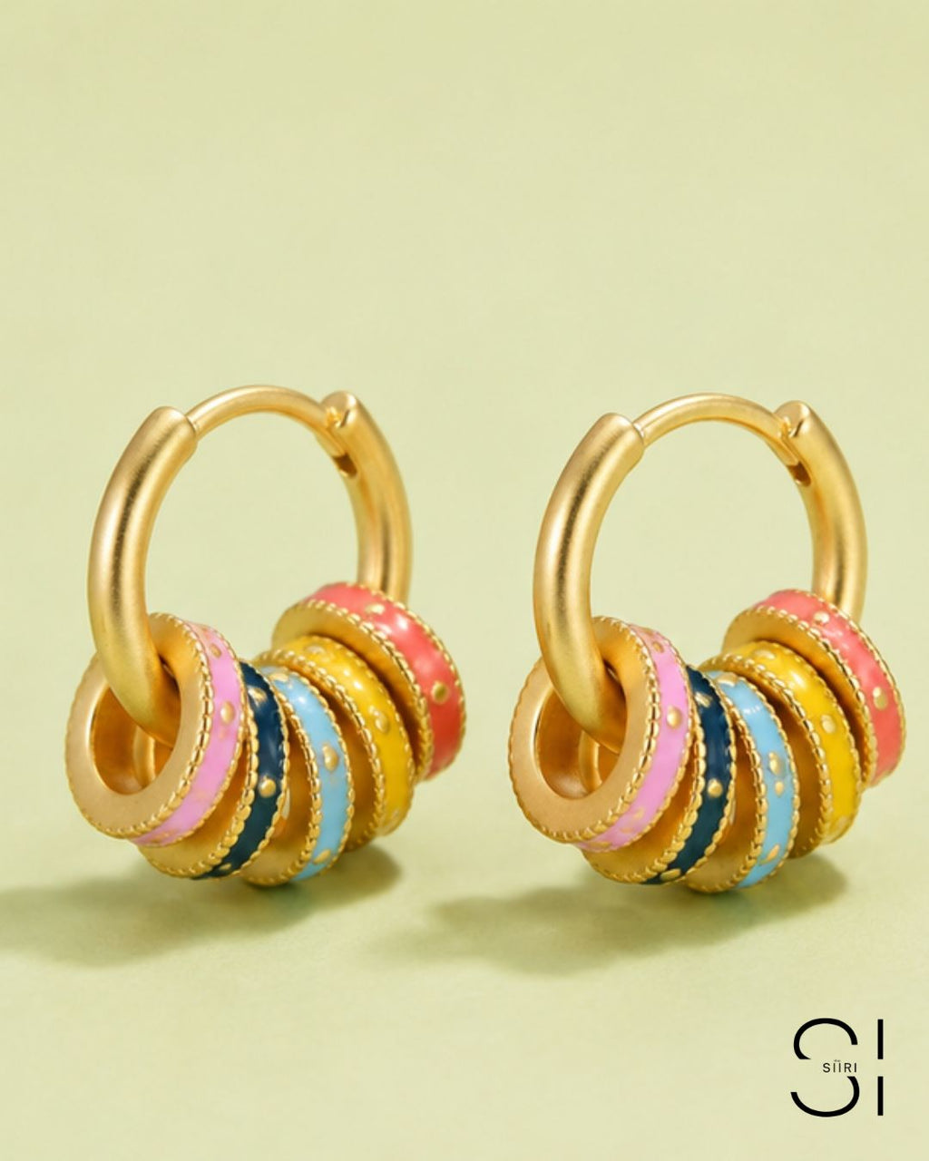 Candy Pop Charm Hoops with colorful enamel style charms and gold plated hoop design