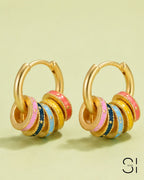 Candy Pop Charm Hoops with colorful enamel style charms and gold plated hoop design