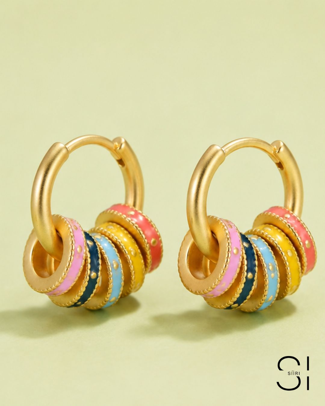 Candy Pop Charm Hoops with colorful enamel style charms and gold plated hoop design