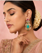 Multicolor kundan statement earrings with vintage detailing