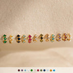 Birthstone Triple Stone Huggies: 18K Gold Plated