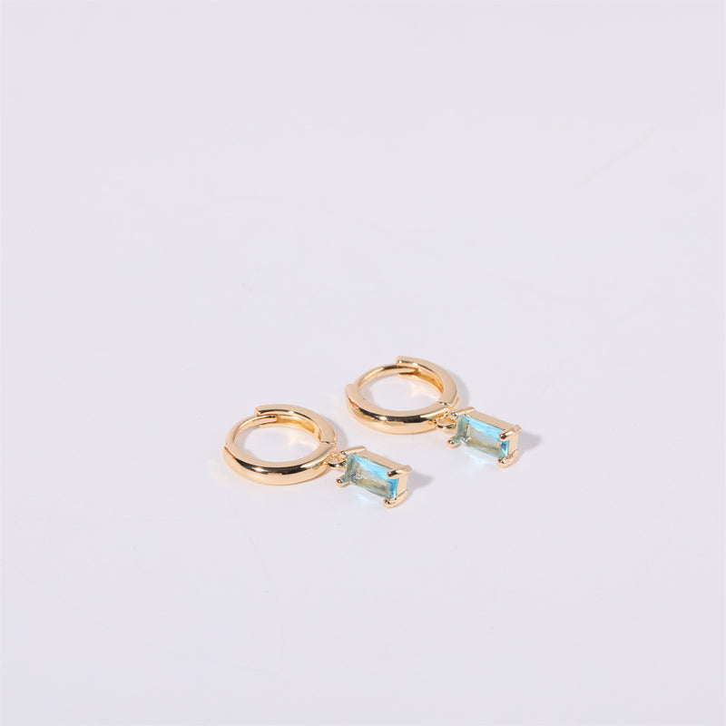 Birthstone Baguette Huggies: 18K Gold Plated