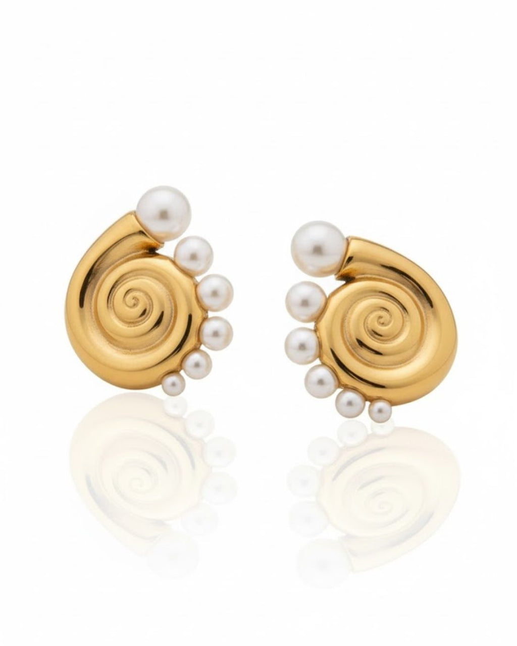 Conch Pearl Statement Earrings with pearl detailing and 18K gold plated anti-tarnish finish