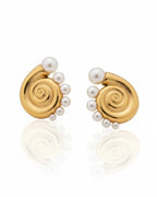 Conch Pearl Statement Earrings with pearl detailing and 18K gold plated anti-tarnish finish