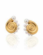 Conch Pearl Statement Earrings with pearl detailing and 18K gold plated anti-tarnish finish