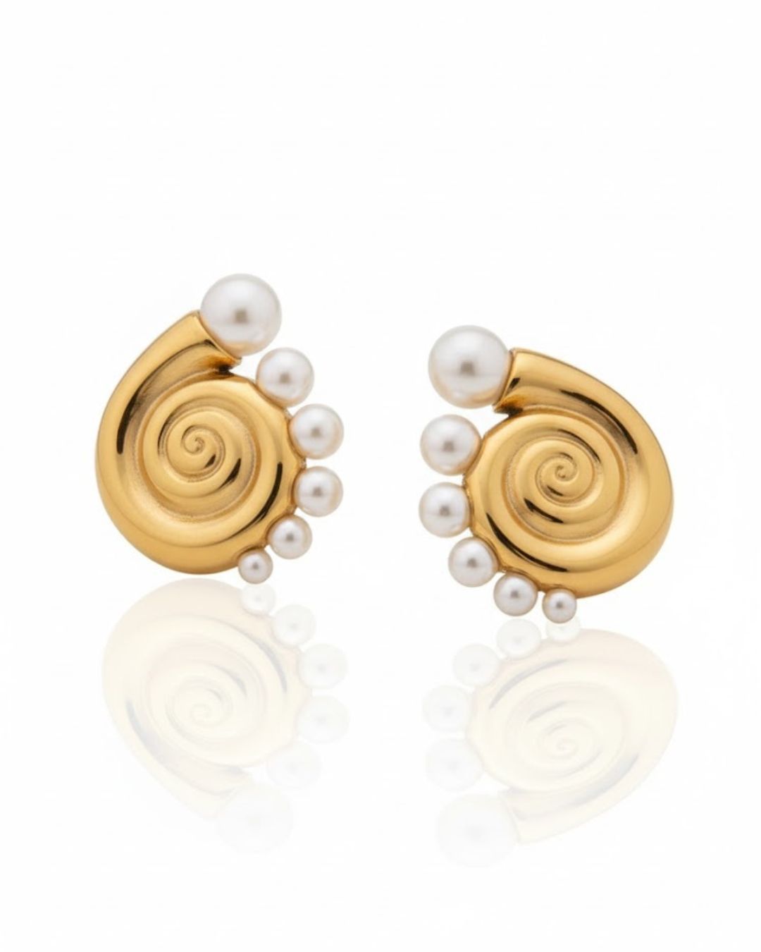 Conch Pearl Statement Earrings with pearl detailing and 18K gold plated anti-tarnish finish