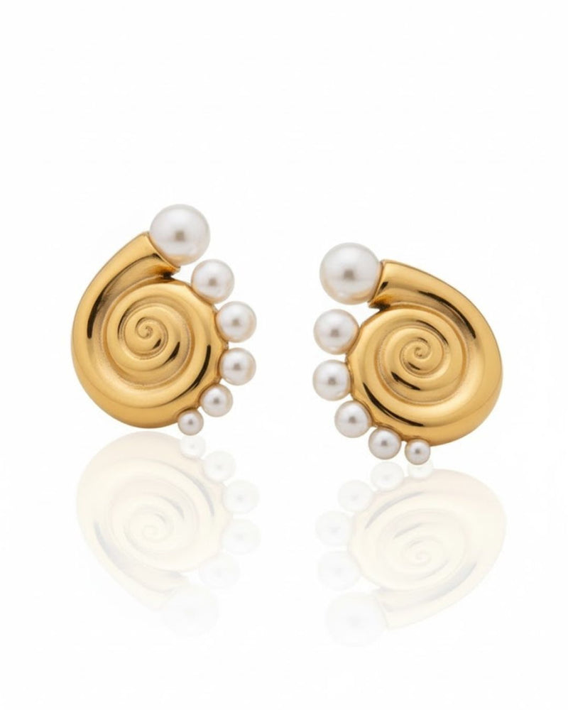 Conch Pearl Statement Earrings with pearl detailing and 18K gold plated anti-tarnish finish