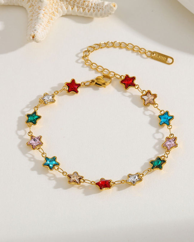 Cosmic Star Charm Bracelet with multicolor crystal stars and 18K gold plated chain Hover Image