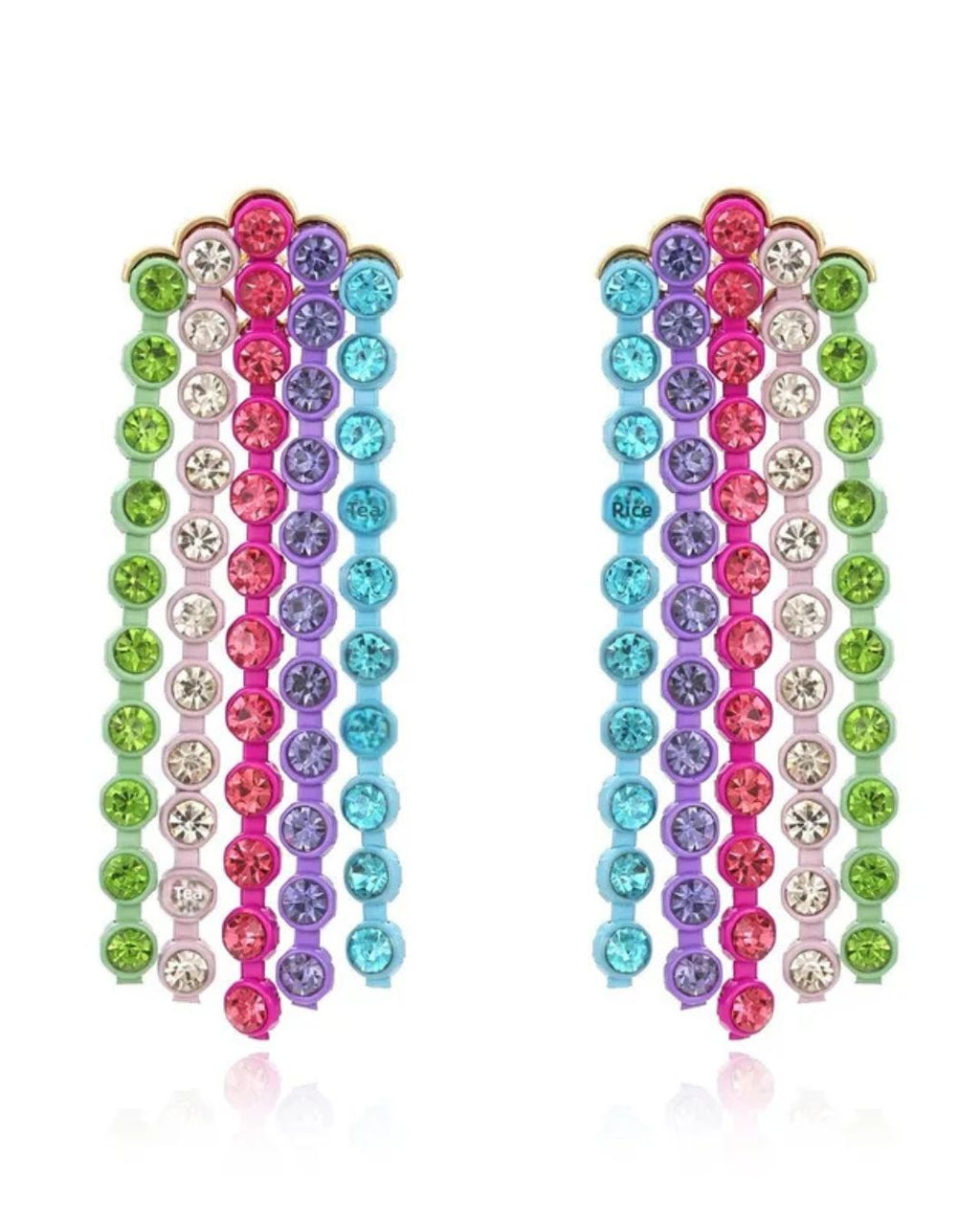 Candy Cascade Crystal Earrings with multicolor rhinestone tassel design