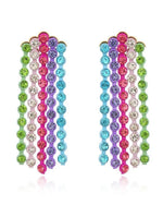 Candy Cascade Crystal Earrings with multicolor rhinestone tassel design