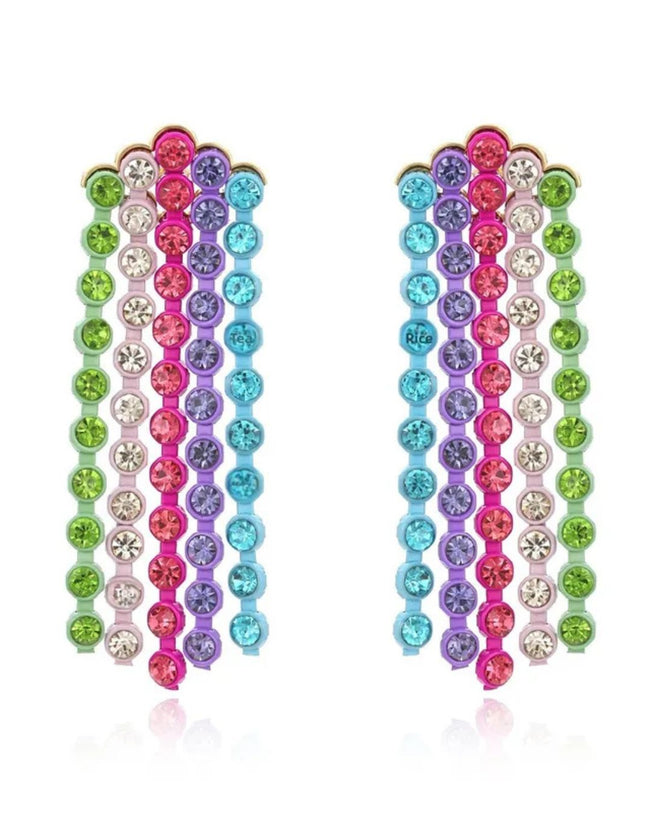 Candy Cascade Crystal Earrings | Multi-Color Rhinestone Statement Tassel Earrings Main Image