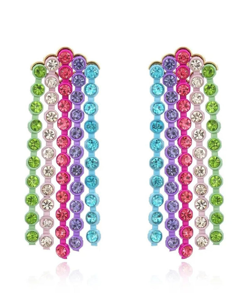 Candy Cascade Crystal Earrings with multicolor rhinestone tassel design