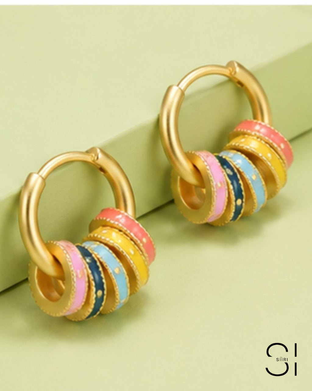 candy pop enamel charms on gold hoops anti tarnish daily wear huggies for woman 