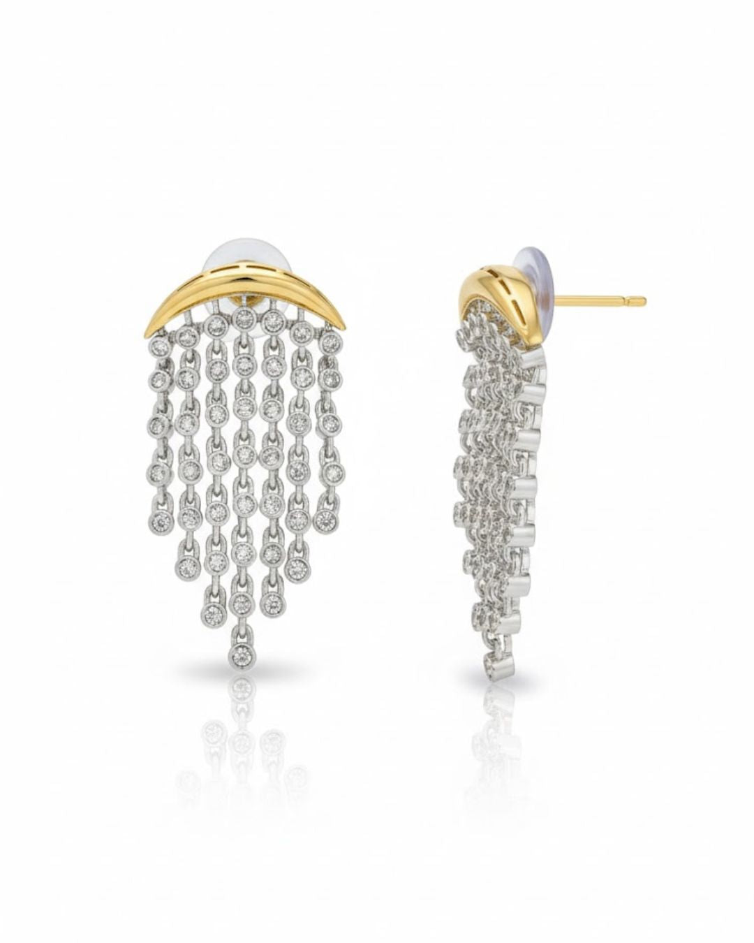 White Aura Chandelier Earrings in white stone variant with elegant CZ statement detailing