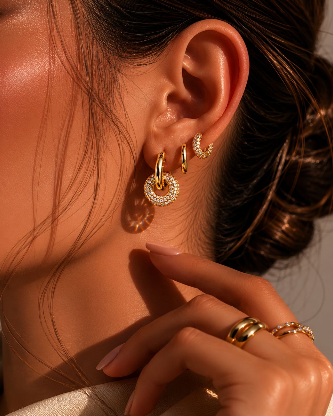 Side profile of Halo Glow Hoops anti-tarnish statement earrings