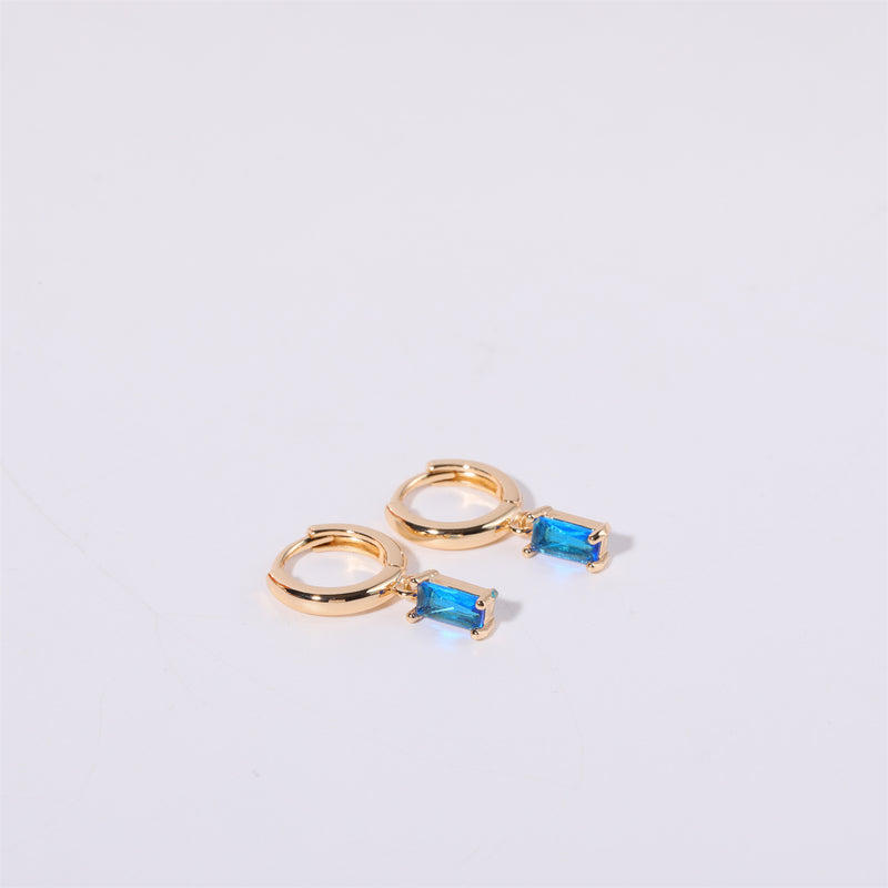 Birthstone Baguette Huggies: 18K Gold Plated
