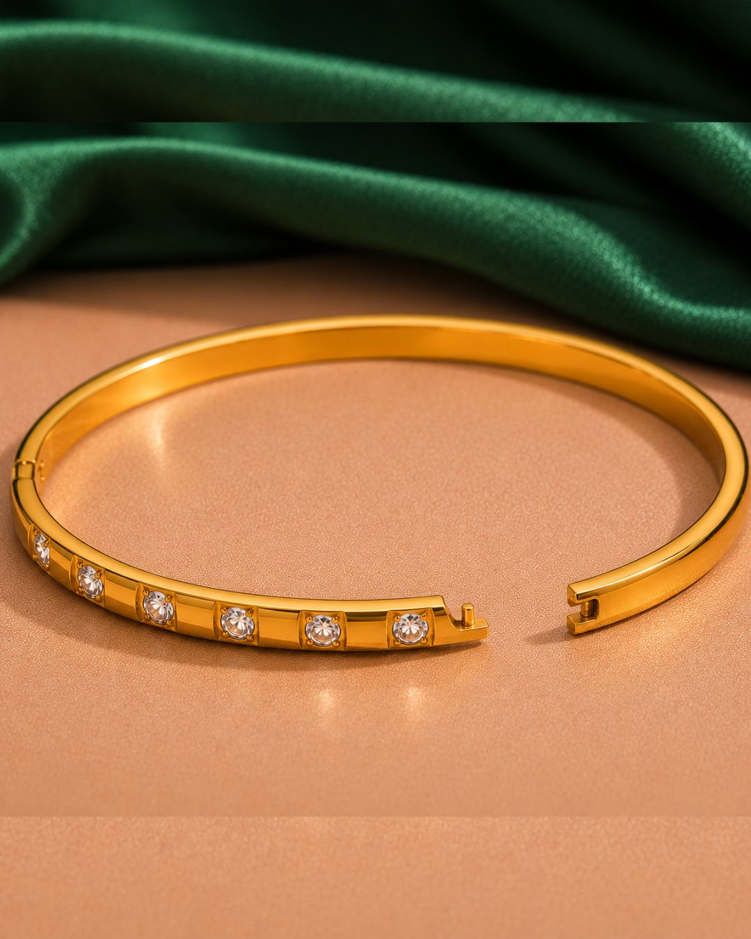 Detailed view of Celeste Wrap Bracelet crafted in stainless steel with 18K gold plated finish and stone detailing