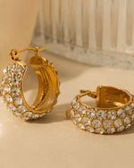 Detailed view of anti-tarnish White Rhinestone Diamond Hoop Earrings crafted in stainless steel