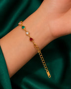 Detailed view of Candy Hearts Charm Bracelet with adjustable chain and colorful crystal heart detailing