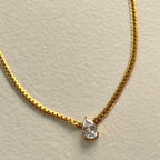 Solitaire Grace Necklace | Pear Solitaire Pendant Snake Chain | Anti-Tarnish Gold Plated