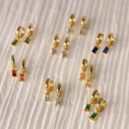 Birthstone Baguette Huggies: 18K Gold Plated