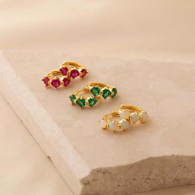 Birthstone Triple Stone Huggies: 18K Gold Plated Main Image