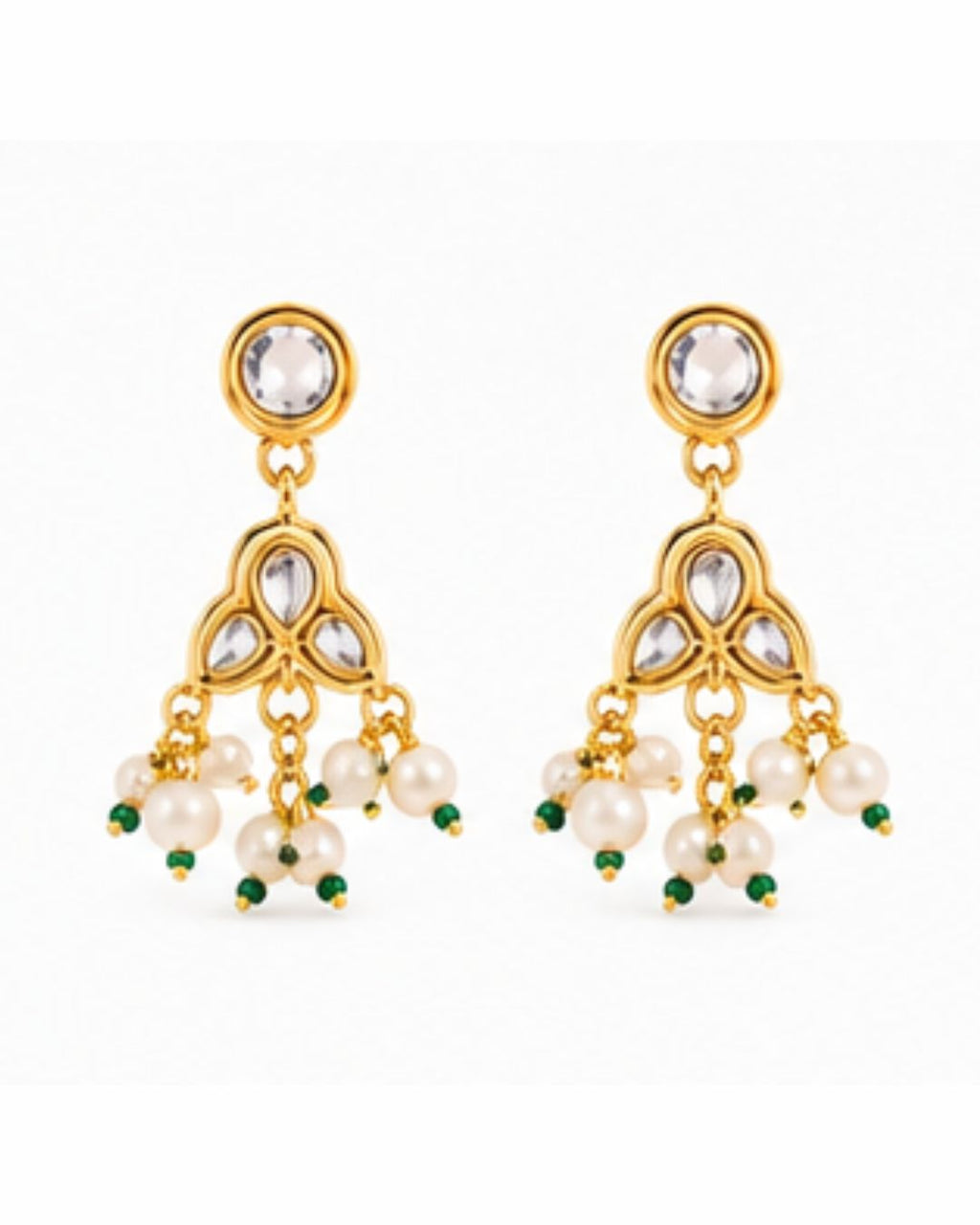 Ethnic gold plated earrings pearl drop accents