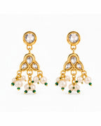 Ethnic gold plated earrings pearl drop accents