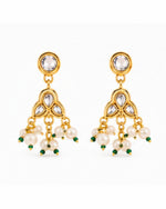 Ethnic gold plated earrings pearl drop accents