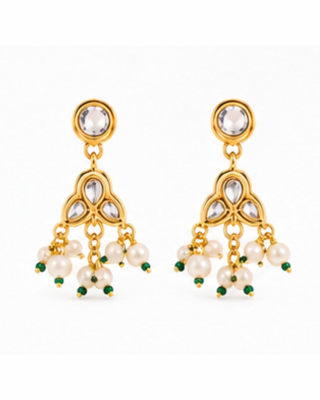 Ethnic gold plated earrings pearl drop accents