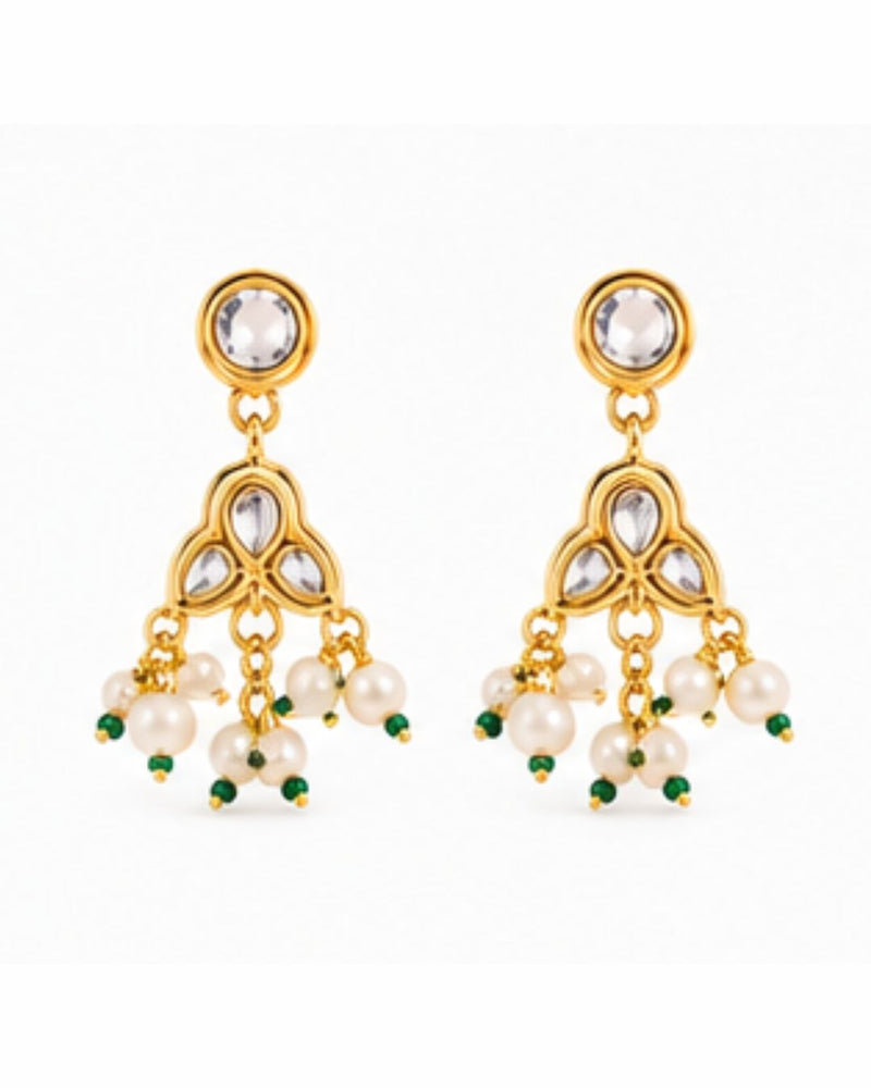 Ethnic gold plated earrings pearl drop accents