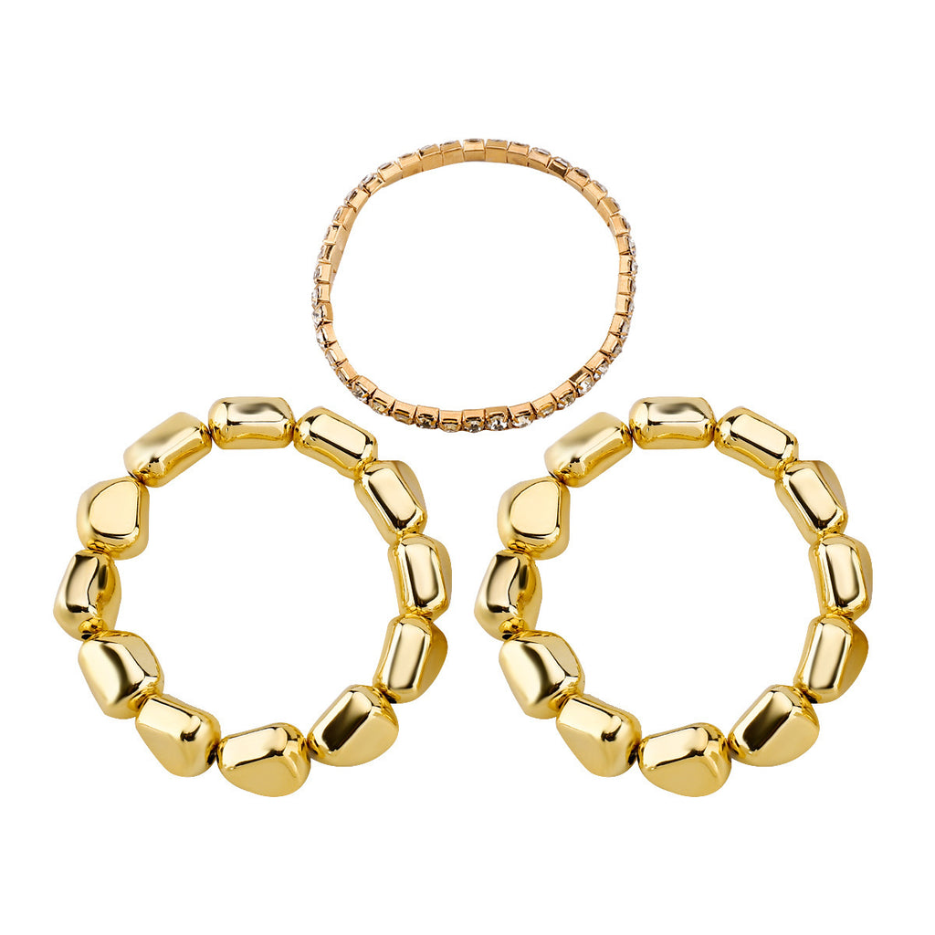 Set of 3 Stretchable Stone Studded Wraparound Bracelets | 18K Gold Plated Stainless Steel Set