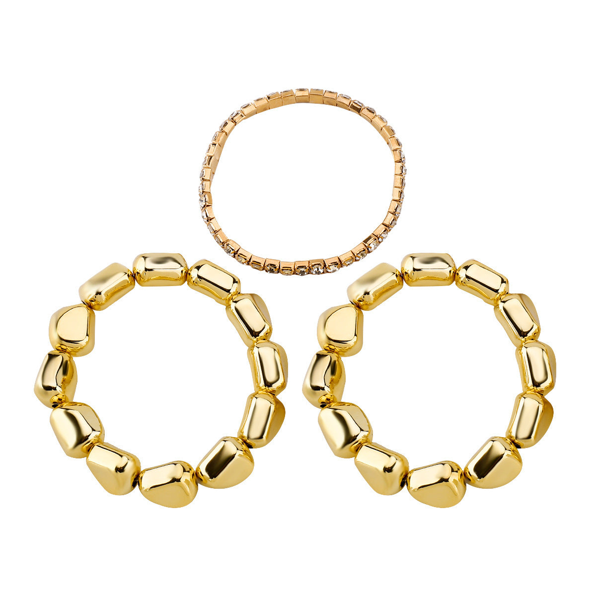 Set of 3 Stretchable Stone Studded Wraparound Bracelets | 18K Gold Plated Stainless Steel Set