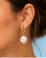 Pearl Drop Huggies with 18K gold plated hoop and elegant pearl charm detailing