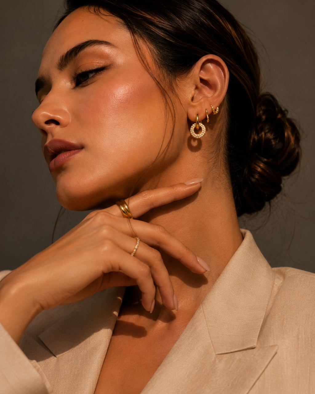 Rhinestone studded Halo Glow Hoops with premium gold plated finish