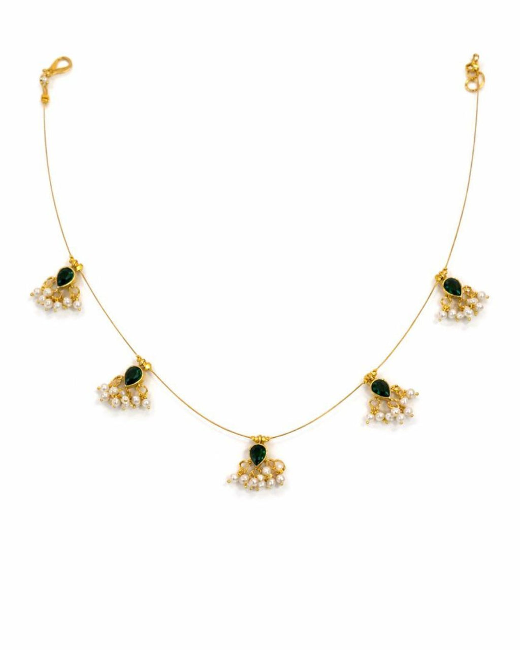 Noor Reversible Red and Green Pearl Charm Wire Necklace with 18K gold plated festive design and premium waterproof pouch packaging included