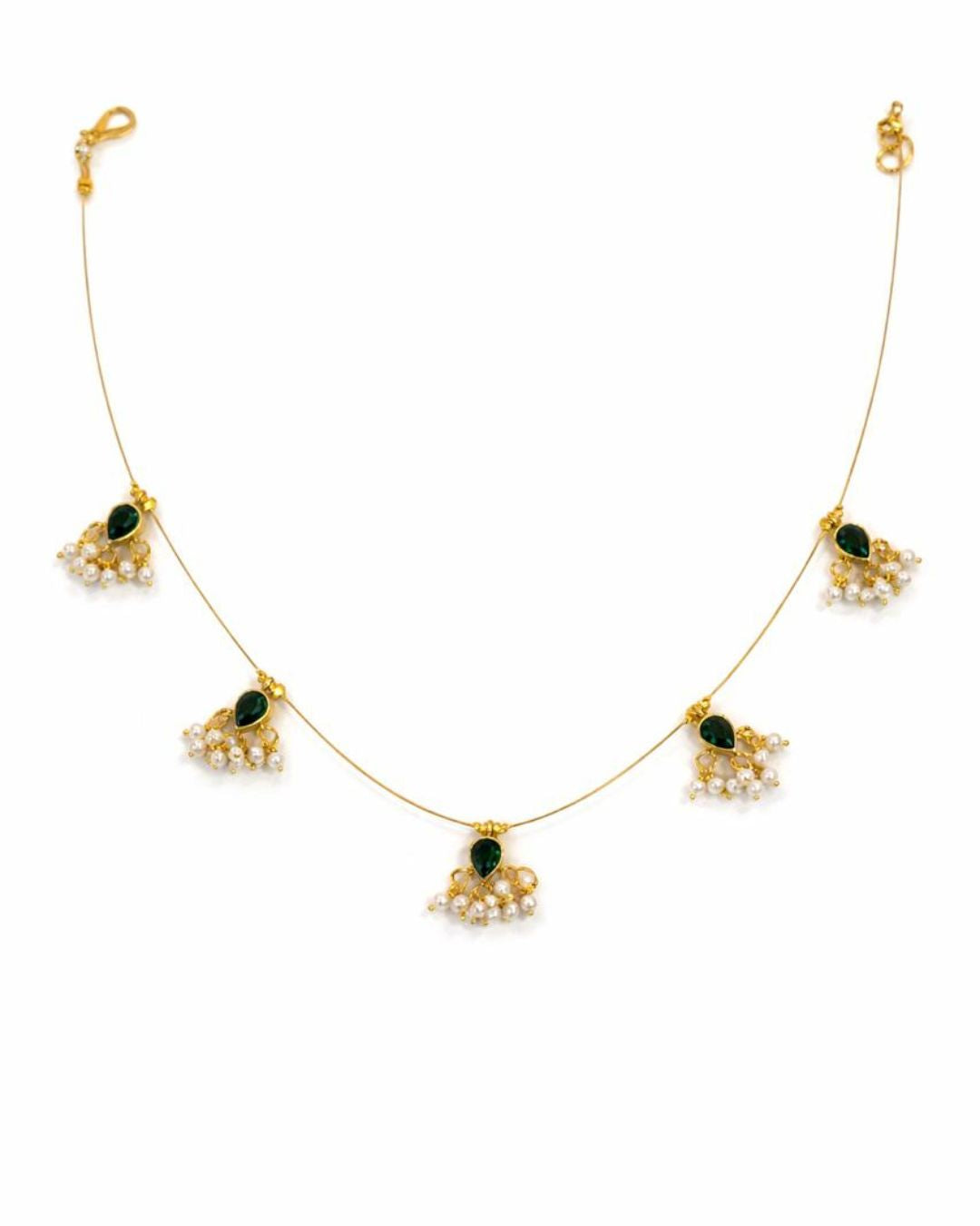 Noor Reversible Red and Green Pearl Charm Wire Necklace with 18K gold plated festive design and premium waterproof pouch packaging included