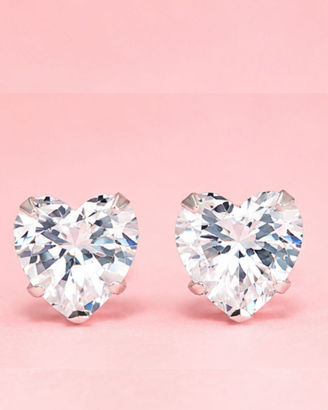 Amour Heart Stud Earrings | 925 Sterling Silver Cubic Zirconia Heart Studs Main Image