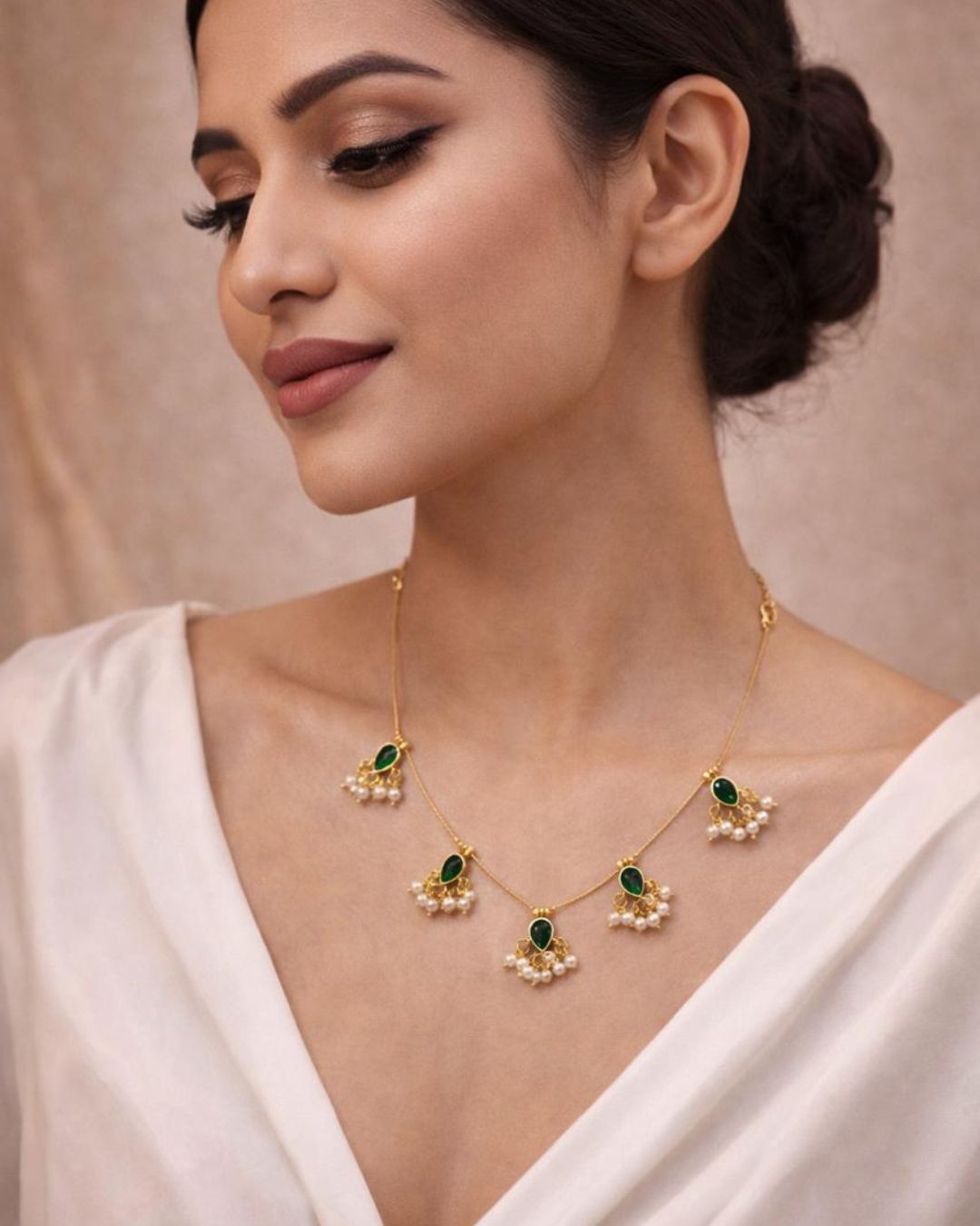 Noor Reversible Red and Green Pearl Charm Wire Necklace with 18K gold plated festive design and premium waterproof pouch packaging included