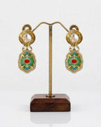 Detailed view of Rang Mahal multi-color 18K gold plated Kundan bridal choker set earrings