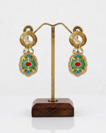 Detailed view of Rang Mahal multi-color 18K gold plated Kundan bridal choker set earrings